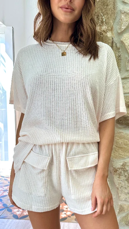 Quality Driven Apparel Selma Top and Shorts Set - Beige