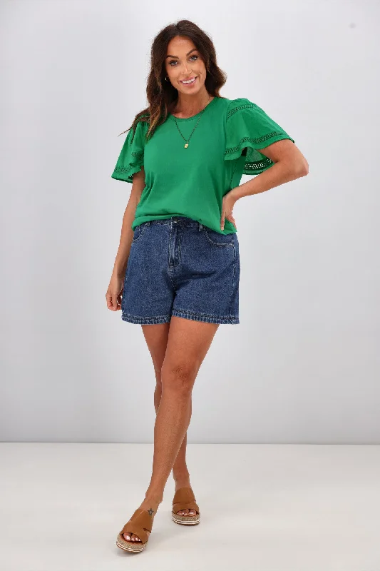 Bold Fashion Shine On Label Ella Flutter Sleeve Top Green