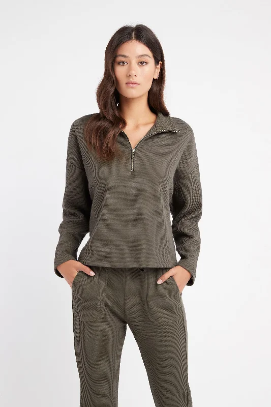 High End Women's Wear Waffle Zip Top