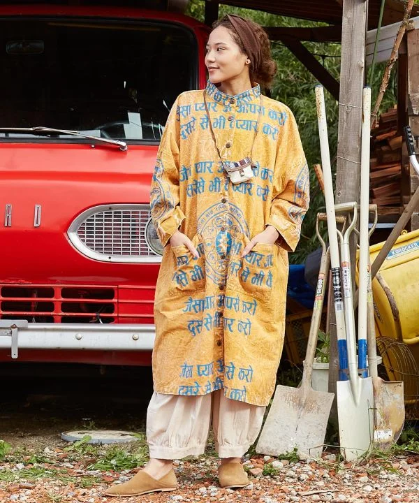 Vintage Fashion Constellation Printed Band Collar Long Shirt
