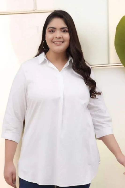 Casual Chic Women's Plus Size White Centre Pleat Shirt