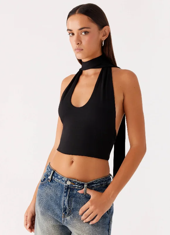 Sophisticated Style Chrysta Halterneck Top - Black