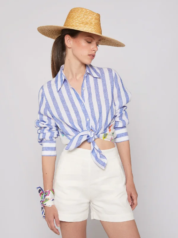 Pastel Styles Mafalda Linen Stripe Shirt - Navy