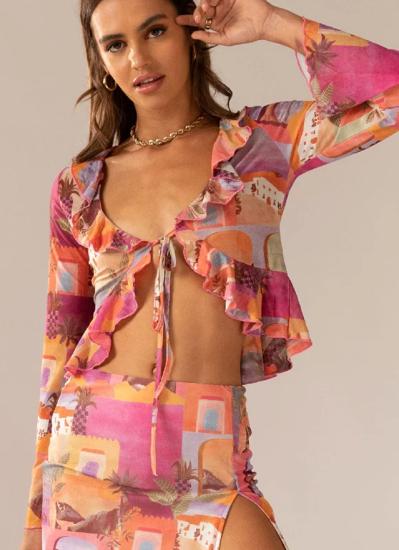 Edgy Fashion Sweet and Sultry Tie Top - Sunset Building