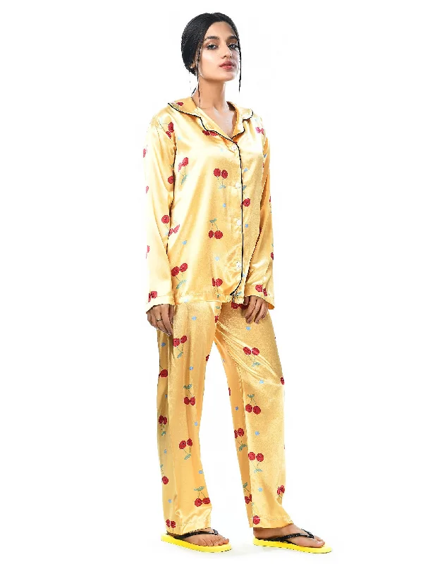 Women's Online Boutique Silk Cherry Printed Sleep Wear