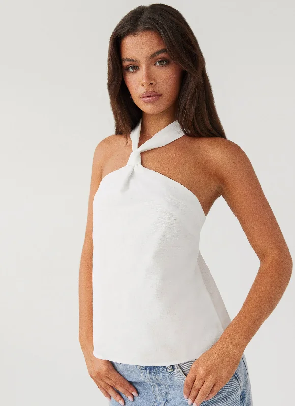 Sporty Streetwear Keira Linen Top - White