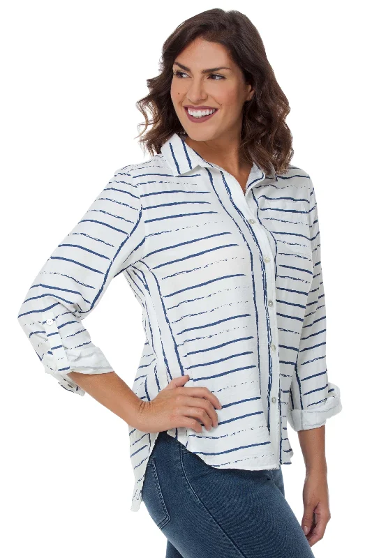 Elevate Your Wardrobe Blue Lined Blend Button Shirt Lior Paris