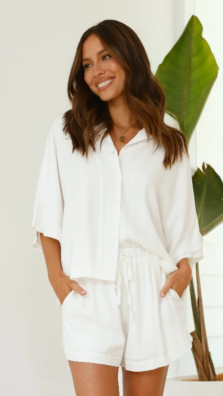 Graceful Fashion Edita Button Up Top - White