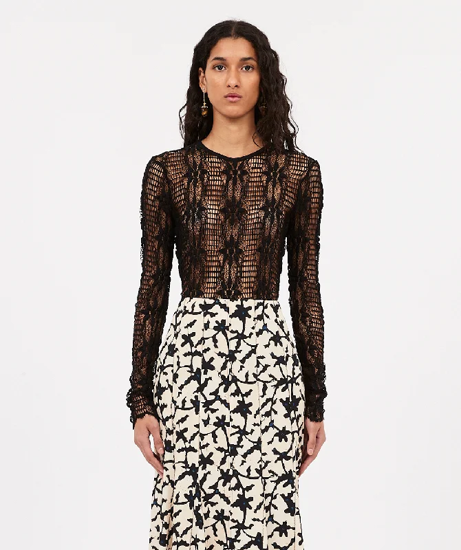 Preppy Style Cyrus Lace Top - Noir
