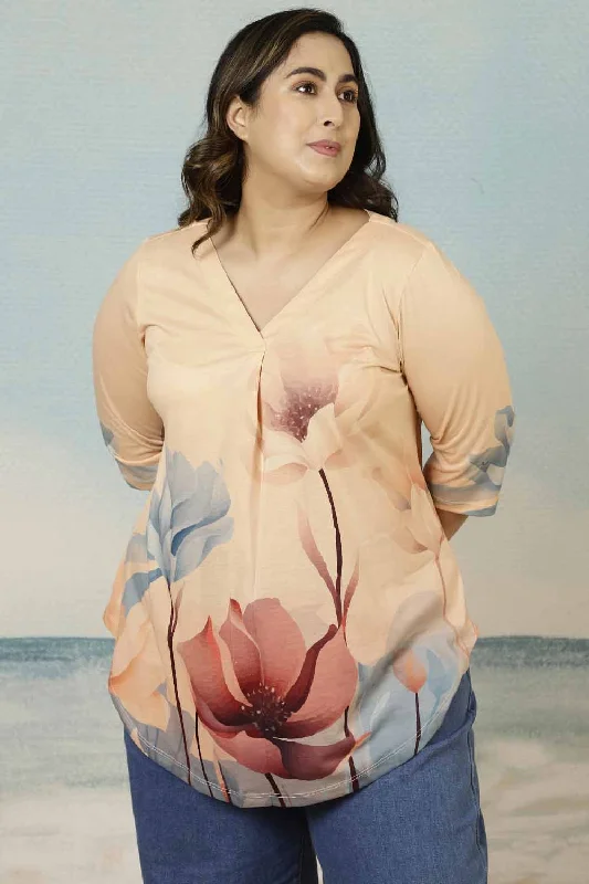 Chic And Comfortable Floral Border Plus Size Top