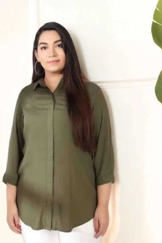 Chic Outfits Olive Round Hemline Shirt