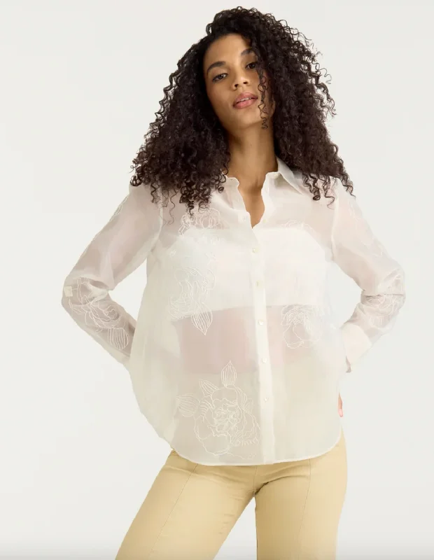 Versatile Outfits Embroidered Organza Luna Top - Ivory