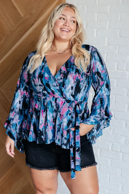Stylish Looks Have it All Angel Sleeve Top in Abstract Magenta