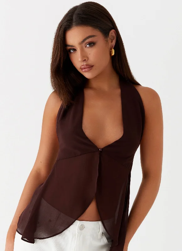 Colorful Clothing At Last Halterneck Top - Brown