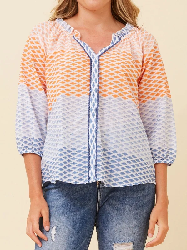 Pastel Styles CAROLINE K MORGAN 3/4 SLEEVE PRINTED TOP