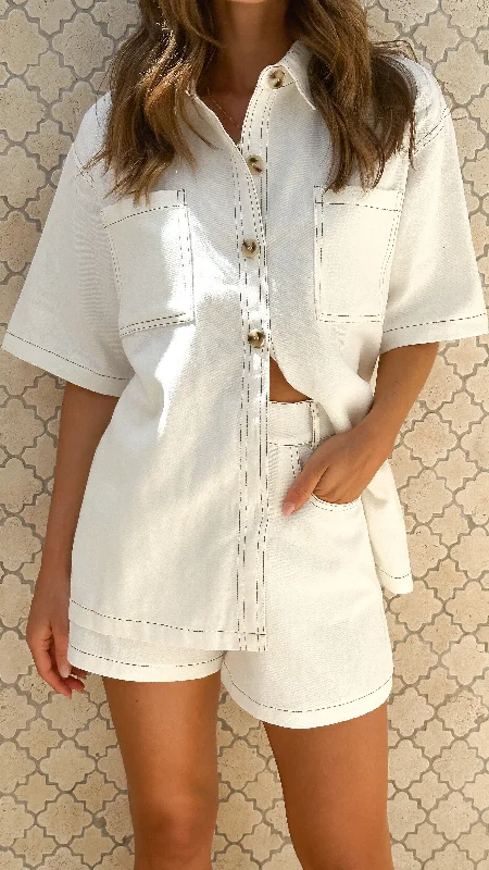Women's Urban Fashion Olivia Shirt and Shorts Set - White