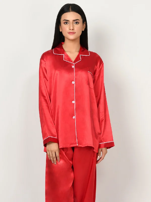 Style Upgrade Silk Sleep Suit - Red