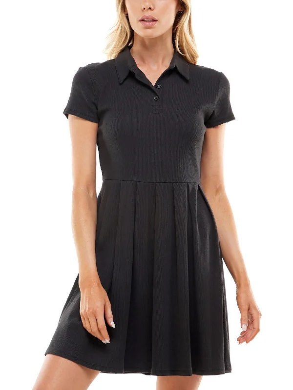 Women's Clothing For Work Juniors Womens Rib-Knit Short Sleeves Fit & Flare Dress
