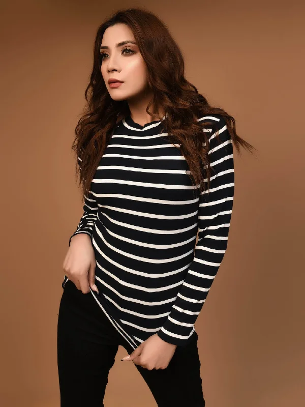 New Arrival Discounts Striped Mockneck Top