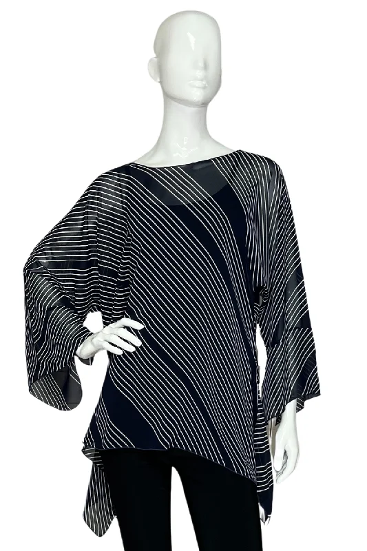 Stylish Savings Navy Stripes One Size Fits All Sheer Top LIOR