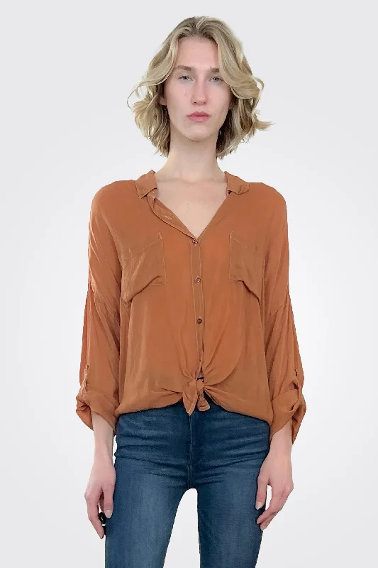 Stylish Savings Cargo Pocket Tie Front Top - Copper