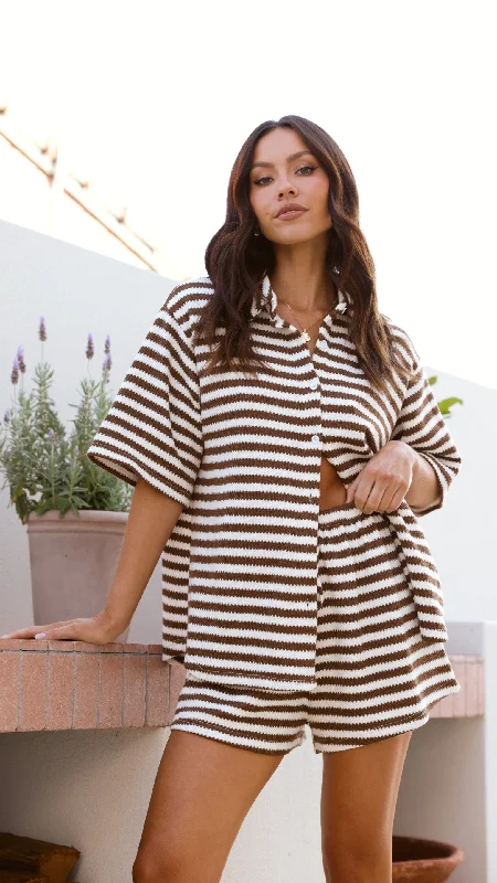 Clearance Sale Romi Shirt and Shorts Set - Brown Stripe