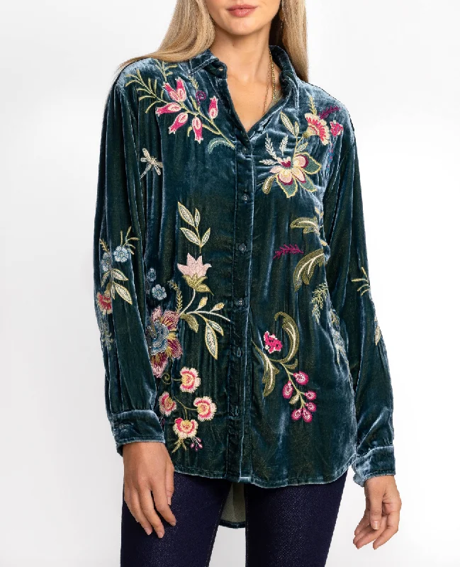Hot Trends Julianna Oversized Velvet Shirt - Peacock