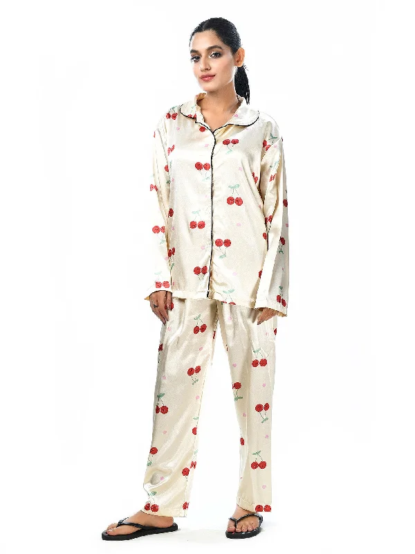 Holiday Gift Guide Sale Silk Cherry Printed Sleep Wear