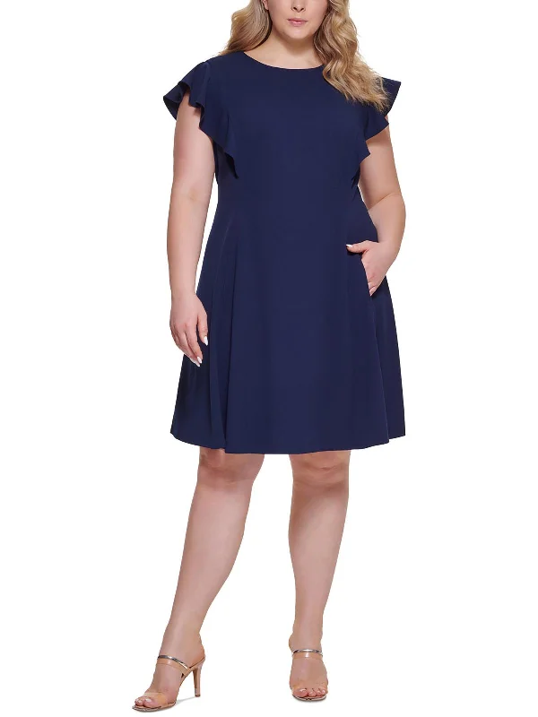 Women's Formal Wear Plus Womens Solid Crepe Fit & Flare Dress