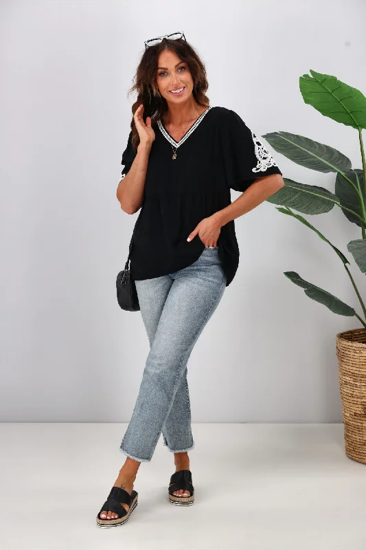 Festival Fashion Gloss by Shine On Apollo Lace Detail Top Black
