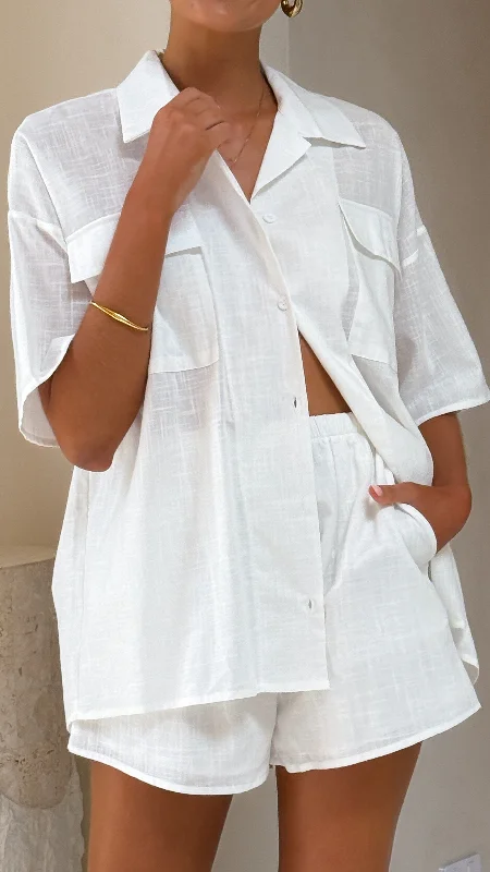Budget-Friendly Fashion Teela Open Back Shirt and Shorts Set - White