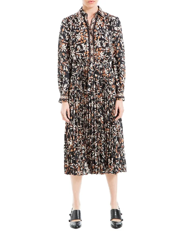 Women's High-Fashion Outfit Max Studio Crepe Collar Pleated Dress