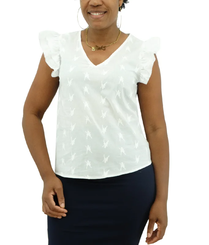 Weekend Sale 412290041B, Praga - Ladies Cotton Frilly Sleeve Top (S-L)