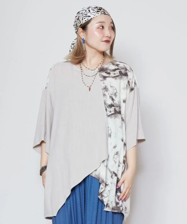 Fashion Sale Linen Blend Tie Dye Colorblock Top