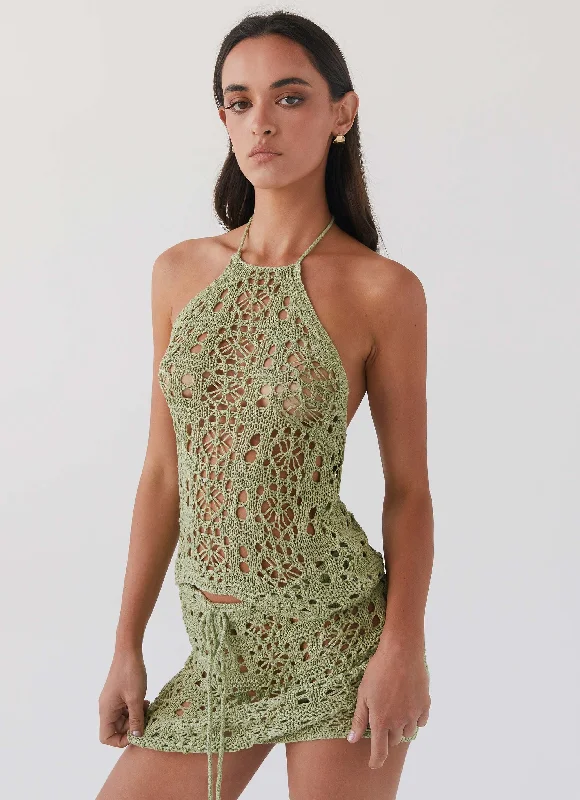 Stylish Looks Free Mind Crochet Top - Light Olive