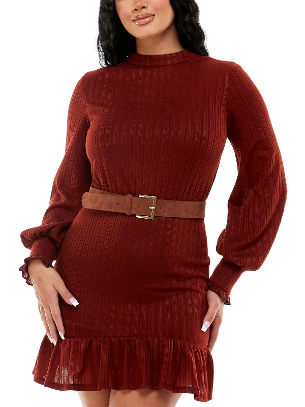 Women's Tailored Outfit Juniors Womens Knit Pointelle Fit & Flare Dress