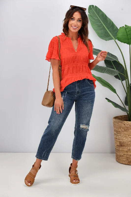 Casual Chic Gloss by Shine On Ontario Pleated Top Coral