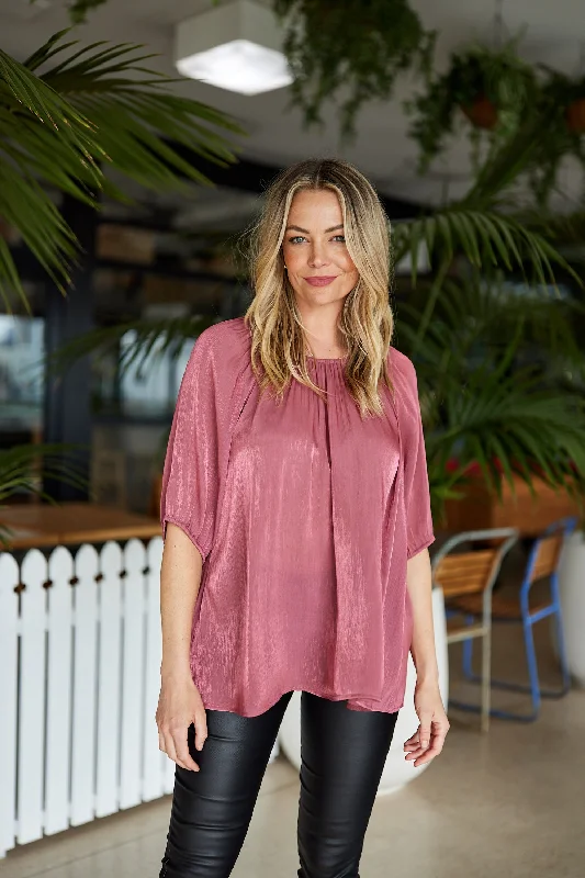 Stylish Basics Gloss by Shine On Klein Crinkle Sheer Top Pink
