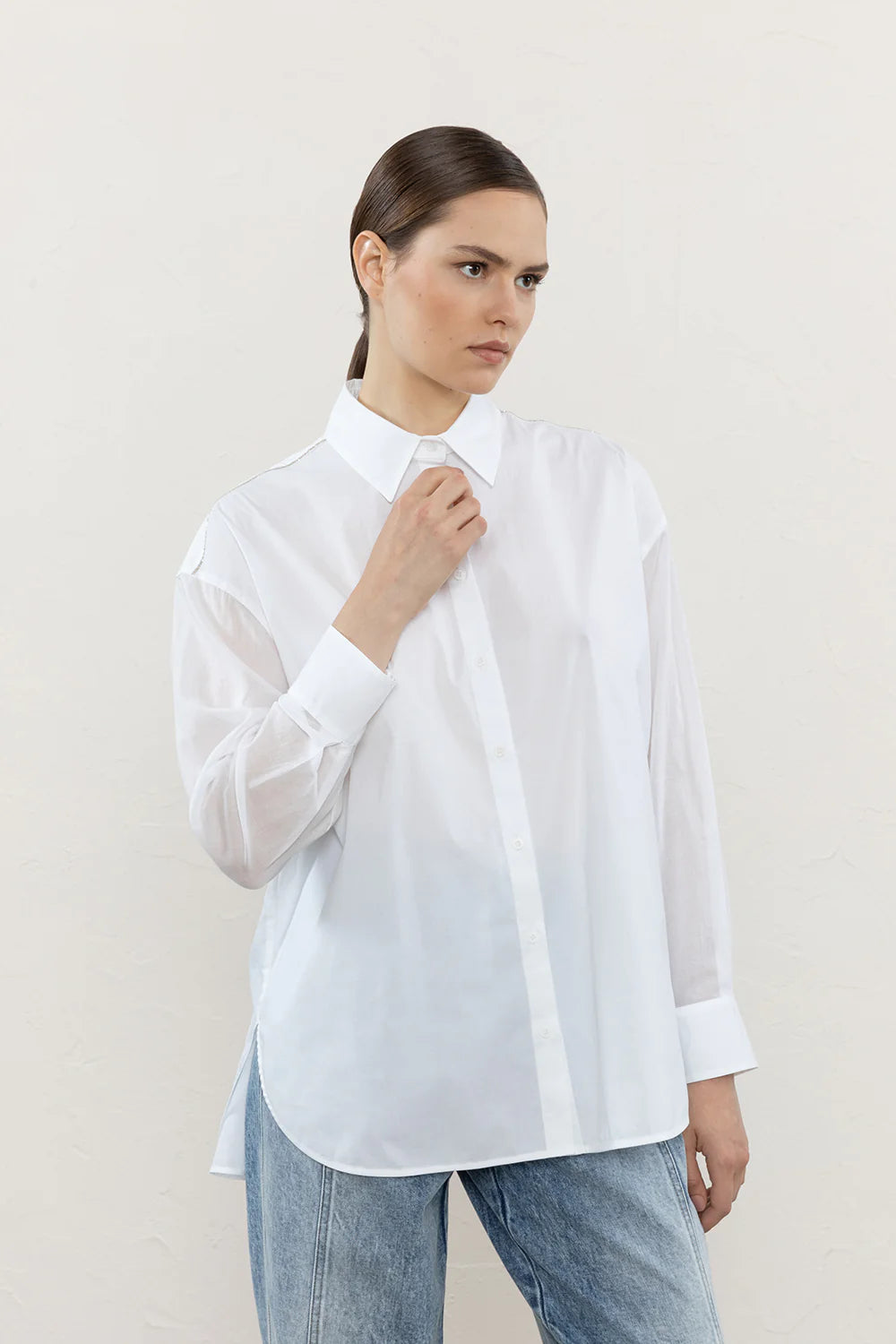 Latest Trends Dual Fabric Oversize Shirt - Pure White