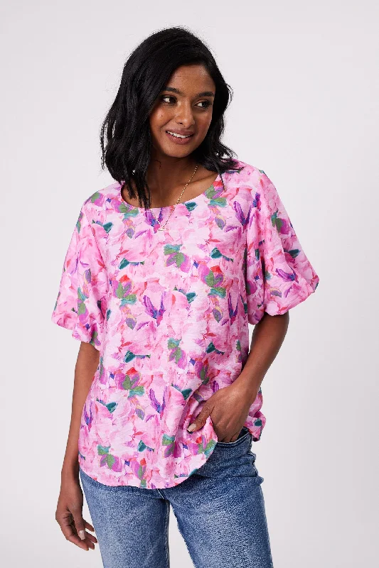 Enjoy Discount Gloss by Shine On Winslet Puff Sleeve Top Watercolour Floral
