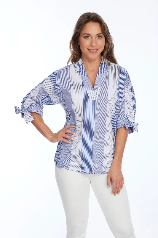 Comfort Centric Apparel Bow Sleeve Top V-Neck Striped FINLEY | LIOR