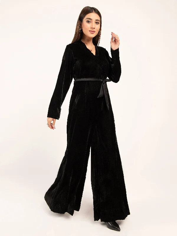 High End Fashion Plain Velvet Jumpsuit