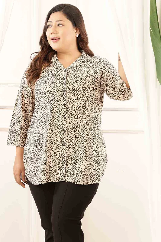 Stylish Basics Plus Size Leopard Print Cuban Collar Shirt