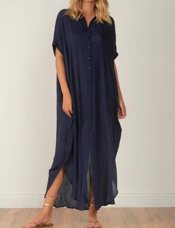 Timeless Elegance Button Down Maxi Dress In Navy