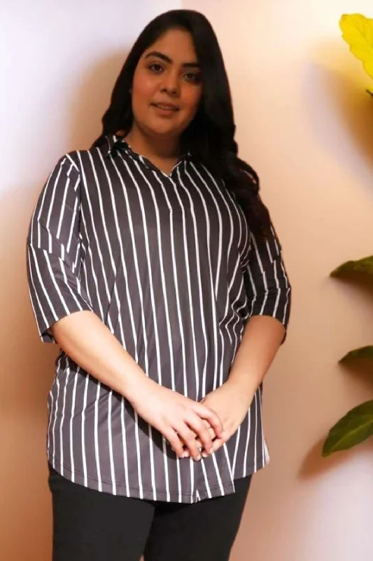 Trend Leading Collection Black Striped Centre Pleat Top