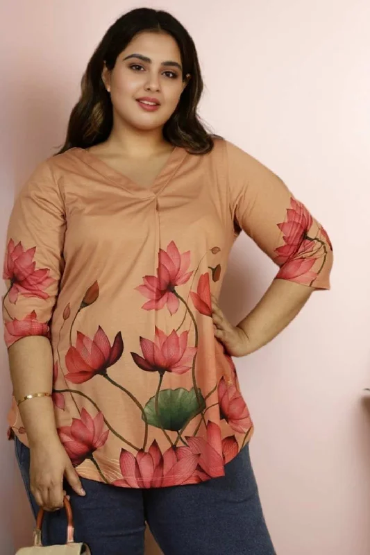 Urban Femme Streetwear Lotus Print Plus Size Top