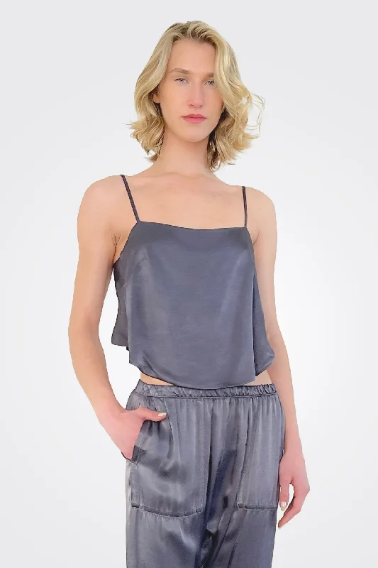 Colorful Clothing Georgia Vintage Satin Top - Graphite