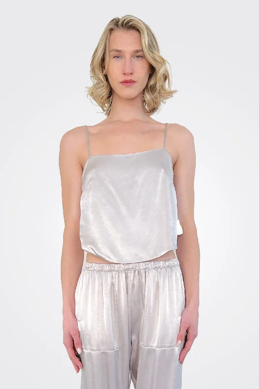Comfortable Clothes Georgia Vintage Satin Top - Silver