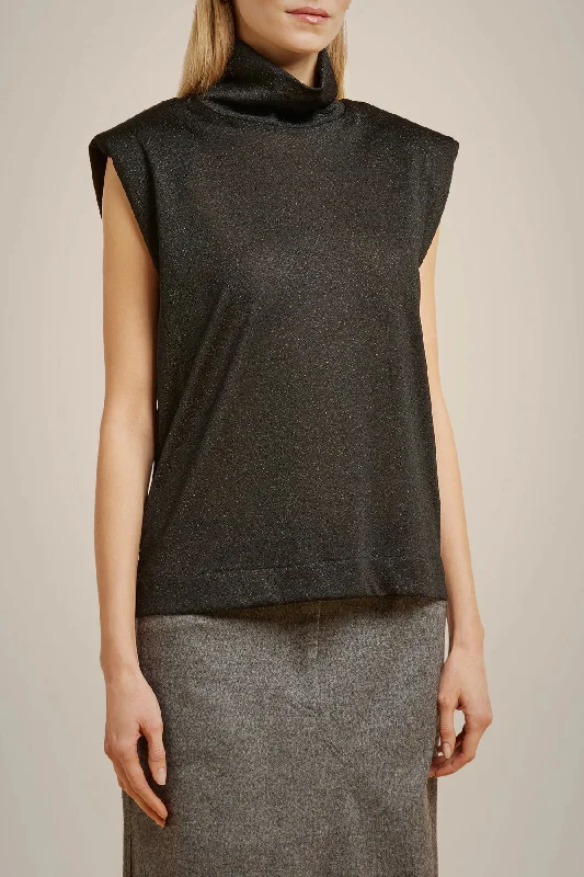 Edgy Fashion Lurex Jersey Top - Nero