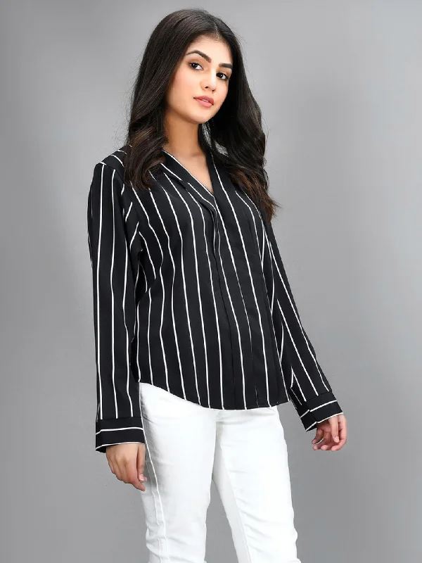 Vibrant Femme Fashion Striped Shirt - Black